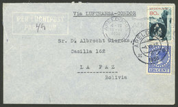 NETHERLANDS: 4/JUL/1938 Apeldoorn - Bolivia, Airmail Cover Sent By German DLH Franked With 92½c., On Back Arrival Mark O - Cartas & Documentos