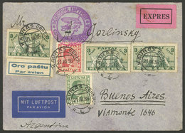 LITHUANIA: 21/MAR/1938 Kaunas - Argentina, Express Airmail Cover Sent By German DLH Franked With 9.45L., On Back Transit - Litouwen