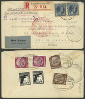 LUXEMBOURG: MIXED POSTAGE: Registered Airmail Cover Sent To Brazil On 23/OC/1935 By German DLH, With Mixed Postage (on B - Briefe U. Dokumente