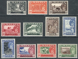 MALAYA: Sc.127/137, 1957/61 Animals, Ships, Trains, Sports And Other Topics, Complete Set Of 11 Values, Mint With Tiny A - Malaysia (1964-...)