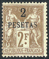 FRENCH MOROCCO: Sc.8, 1891/1900 2P. On 2Fr., Mint Original Gum With Light Hinge Mark, Light Crease (barely Visible), Els - Ungebraucht