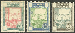 PARAGUAY: Sc.332 + 334/335, 1933 Columbus Leaving Puerto De Palos, The 3 Values With "MALTESE CROSS OMITTED", VF Quality - Paraguay