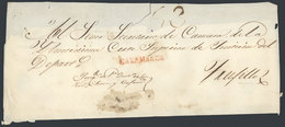 PERU: Official Folded Cover Sent To Trujillo In 1843, With Straightline Red CAXAMARCA Mark Very Well Applied, Minor Defe - Perù