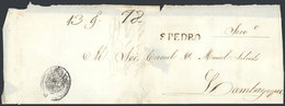 PERU: Official Folded Cover Sent To Lambayeque In 1844, With Straightline Black "S.PEDRO" Mark Perfectly Applied, Very F - Perù