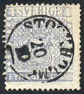 SWEDEN: Sc.2e, 1857 4s. Ultramarine-gray, Thick Paper, Used, VF, Catalog Value US$300. - Used Stamps