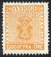 SWEDEN: Sc.10, 1858/62 24o. Orange, Mint No Gum, Fine Quality, Catalog Value US$500. - Gebraucht