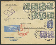 SWEDEN: 9/JUL/1938 Göteborg - Argentina, Airmail Cover Sent By German DLH Franked With 7.50Kr., With Transit Backstamp O - Cartas & Documentos