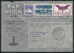 SWITZERLAND: Airmail Cover Sent From Yverdon To Uruguay On 14/NO/1936, Franked With 2.20Fr., Very Nice! - Storia Postale