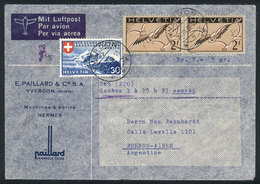 SWITZERLAND: Airmail Cover Sent From Yverdon To Argentina On 29/JUL/1939, Franked With 4.30Fr., Very Nice! - Storia Postale