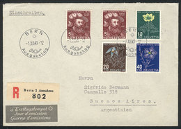 SWITZERLAND: Registered Cover With Handsome Postage (Yvert 493/6, Flowers) And Postmark Of 1/DE/1949 (first Day Of Issue - Briefe U. Dokumente