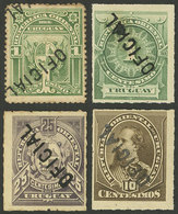 URUGUAY: 4 Old Stamps With INVERTED Overprints, Very Nice! - Uruguay