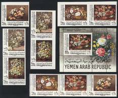 YEMEN: Year 1970, Anniversary Of The Revolution (flowers), Perforated And Imperforate Set Of 5 Values + Souvenir Sheet,  - Yemen