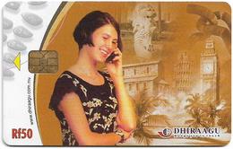 Maldives - Dhiraagu (chip) - Woman On Phone - 340MLDGIB - Chip CHT08, 50MRf, Used - Maldivas