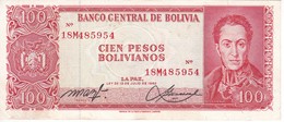 BILLETE DE BOLIVIA DE 100 BOLIVIANOS DEL AÑO 1962 NUMEROS ROJOS  (BANKNOTE) - Bolivien