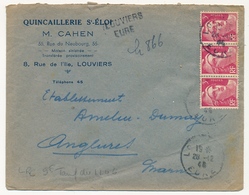 FRANCE - Env. Affr 3f Gandon Rouge (bande De 3) Recommandé Provisoire De LOUVIERS (Eure) 1946 - 1945-54 Maríanne De Gandon