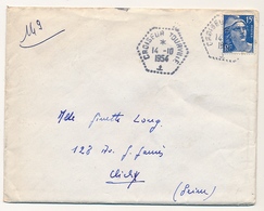 FRANCE - Env. Affr 15 F Gandon - Oblit Hexagonale Tiretée "CROISEUR TOURVILLE" 1954 - 1945-54 Marianna Di Gandon