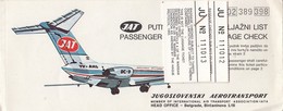 JAT Yugoslav Airlines Ticket Flight Zagreb - Frankfurt - Buenos Aires 1976 - Biglietti