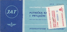 JAT Yugoslav Airlines Ticket Domestic Flight Zagreb-Beograd - Biglietti