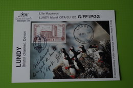 7-203 Lundy 1991 French Spanish Radio Amateur Expedition GB Devon Puffin Lunde Phare Light House Telecom QSL - Pingouins & Manchots