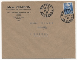 FRANCE - Env. Affr 4,50 F Gandon Seul S/l RETHEL (Ardennes) 1947 - En Tête Marc Chapon Matériaux Construction - 1945-54 Maríanne De Gandon
