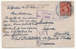 SERBIE - Carte Postale Depuis Belgrade Pour Grenoble - Cachet Rect "Censure Militaire Serbe" 1919 - Serbie