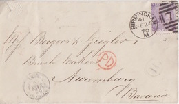 Lettre En PD Obl. Birmigham Le 24 FE 70 Sur N° 34 Six Pence Violet Pour L'Allemagne, Par Calais - Storia Postale