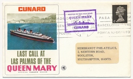 ESPAGNE - LAS PALMAS => Env Affr TP Anglais, Cachet "Posted On The High Seas QUEEN MARY CUNARD" - Ships
