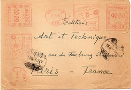 ROUMANIE : MACHINE A AFFRANCHIR ROUGE . DE " BUCAREST " . POUR LA FRANCE . 1947 . - Frankeermachines (EMA)