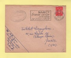 Base Aerienne 121 - Essey Les Nancy - 1958 - Timbre FM - Nancy Grande Saison Juin 1958 Le XVIIIe Siecle - Sellos De Franquicias Militares