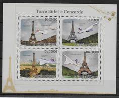 ST THOME ET PRINCE  Feuillet N° 3378/81 * * ( Cote 17.50e ) Avions Concorde Tour Eiffel - Concorde