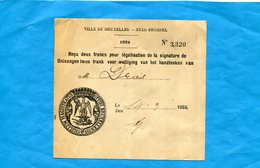 BELGIQUE-Ville De BRUXELLES-Reçu 2francs  "légalisation De Signature Mars 1924 - Documents
