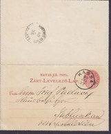 Slovakia Vorläufer Hungary Ungarn Postal Stationery Ganzsache Kartenbrief KASSA 1889 JABLUNKAU Jablunkov Schlesien - Cartoline Postali