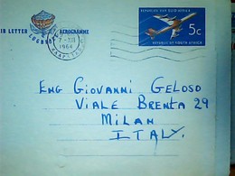 SOUTH AFRICA Republic, Postal History, 5c Aeroplane Aerogramme Stationery  SEND TO  ITALIA 1964 HK4802 - Aéreo