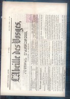 Timbres Fiscaux Fiscal Revenue "Journaux" Sur Journal L'Abeille Des Vosges 1869 - Revenue Stamps