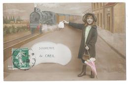 CREIL (60) Carte Fantaisie Souvenir Train - Creil