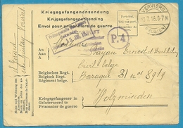 Kriegsgefangenensendung Met Stempel VERVIERS Naar "Civil Belge HOLZMINDEN" + GEPRUFT  (VK) - Prisonniers