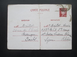 Frankreich 1942 Ganzsache P 98 Soldatenbrief 2. WK 5e Comp 4e Section Caserne Blandan ?! Lyon Rhone - Brieven En Documenten
