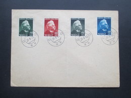 Norwegen 1943 Nr. 287/290 100. Geburtstag Von Edvard Grieg Blanko Satzbrief Sternstempel Oslo - Cartas & Documentos