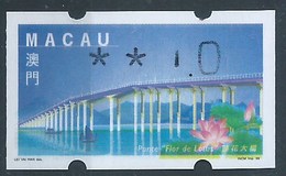 MACAU ATM LABELS, 1999 LOTUS FLOWER BRIDGE ISSUE - 1.00 PATACAS, ERROR PRINT ON VALUE & YELLOW SHIFT DOWN OUT THE FRAME - Automaten