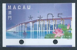 MACAU ATM LABELS, 2000 LOTUS FLOWER BRIDGE ISSUE REPRINT, 50 AVOS WITH BOTTOM HOLES & VALUESHIFT DOWN, VERY RARE - Distributori