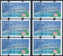 MACAU ATM LABELS, 1999 LOTUS FLOWER BRIDGE ISSUE, 50 AVOS WITH VALUE HALF PRINTED LOT OF 5 + 1 NORMAL FOR COMPARE - Distributori