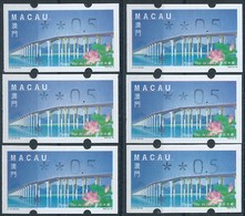 MACAU ATM LABELS, 1999 LOTUS FLOWER BRIDGE ISSUE, 50 AVOS WITH VALUE HALF PRINTED LOT OF 5 + 1 NORMAL FOR COMPARE - Distributeurs