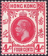 HONG KONG 1912 KGV 4c Carmine-Red SG102 MH - Nuevos