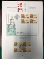 MACAU, 1993 ATM LABELS THE POST CLOSER TO YOU COMPLETE BOTTOM SET ON INFORMATION SHEET - FDC