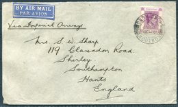 1938 Hong Kong / GB 50c Airmail Rate Cover Kowloon Via Victoria - Shirley, Southampton. Imperial Airways - Briefe U. Dokumente