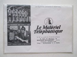 BOULOGNE BILLANCOURT -Tubes à Vide - Ets Le Matériel Téléphonique   - Ancienne Coupure De Presse De 1939 - Telefonía