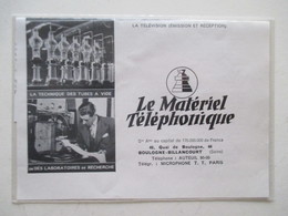 BOULOGNE BILLANCOURT -Tubes à Vide - Ets Le Matériel Téléphonique   - Ancienne Coupure De Presse De 1939 - Telefonia