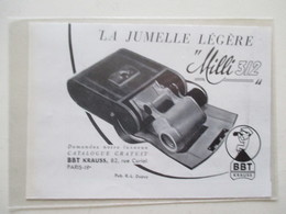 Jumelle Légère MILLI 312 BBT KRAUSS  - Ancienne Coupure De Presse De 1936 - Autres Appareils