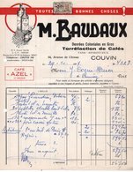 DENREES COLONIALES - TORREFACTION DE CAFES - M.BAUDAUX - CAFES AZEL - COUVIN - 1957. - Alimentare