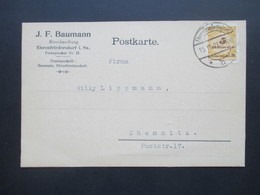 DR Hochinflation 15.11.1923 Nr. 327 EF Auf PK Eisenhandlung Ehrenfriedersdorf Nach Chemnitz - Lettres & Documents